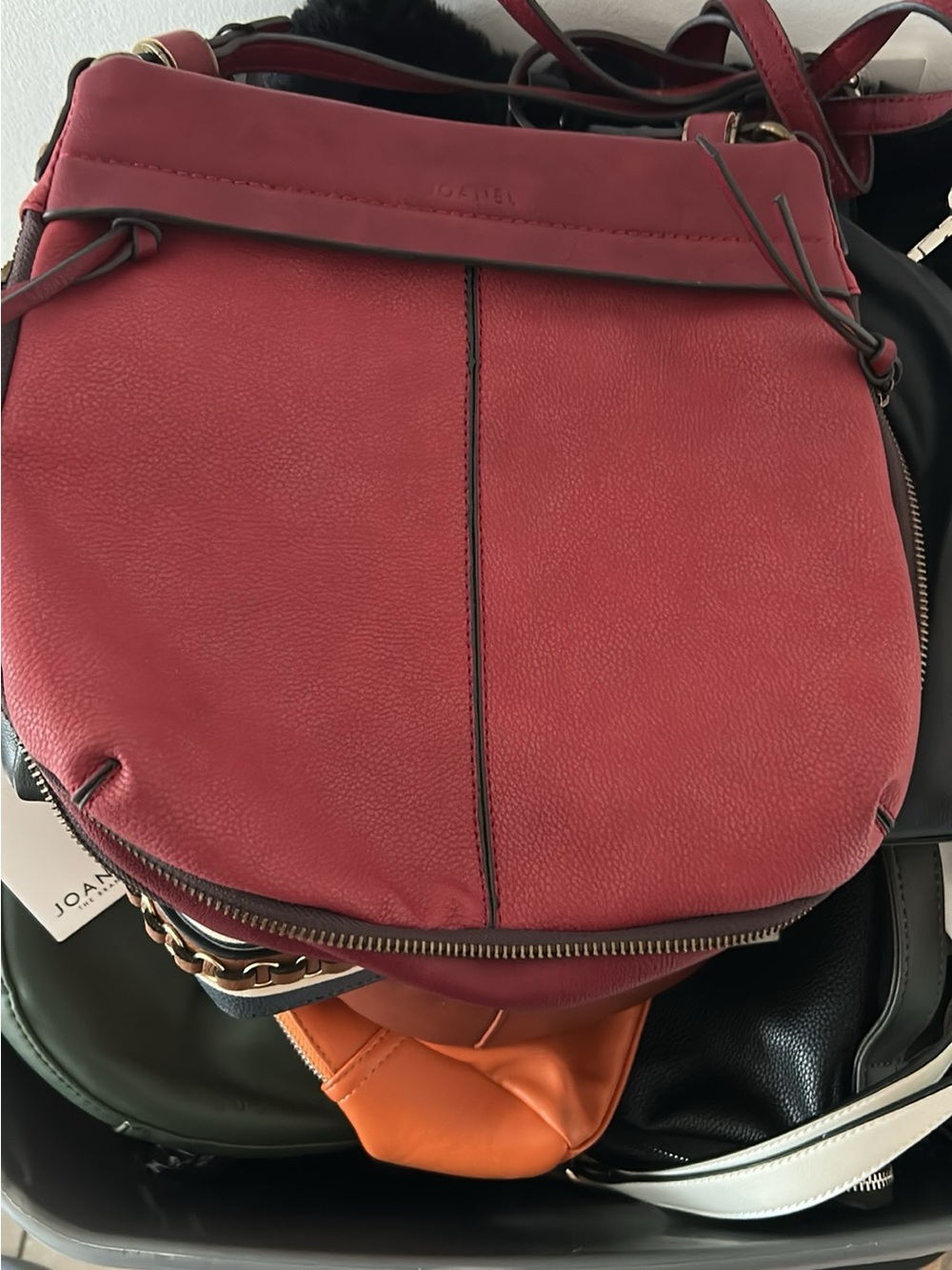 Joanel Red Pebbled Leather Crossbody Bag
